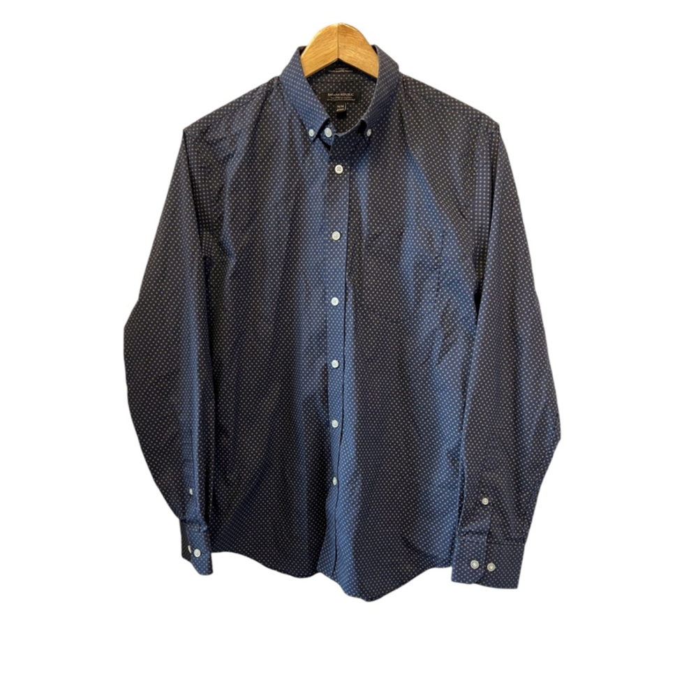 MENS BANANA REPUBLIC Slim Flex Fit Navy Printed Button Up Collared Top M